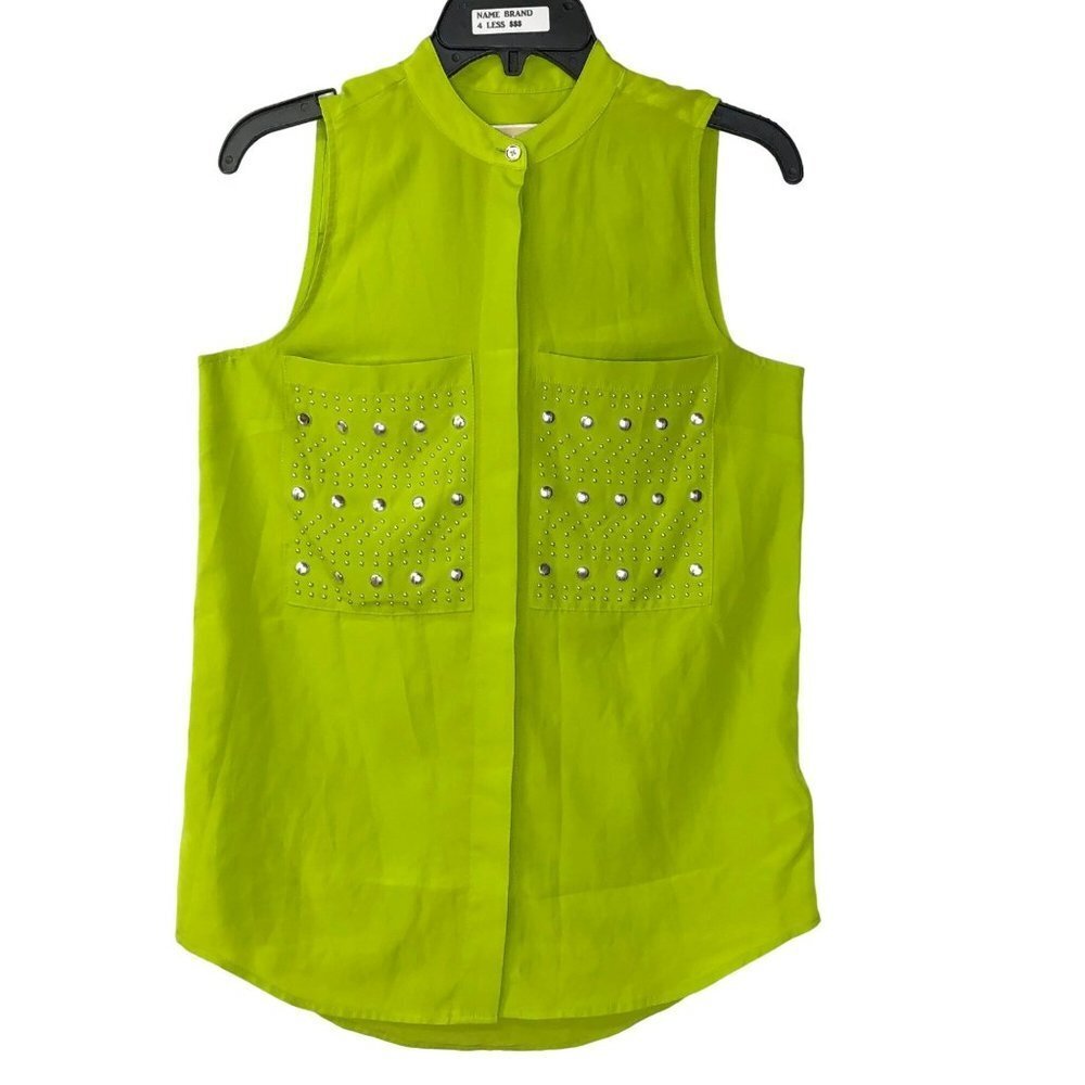 MICHAEL KORS SLEEVELESS STUDS PATCH POCKET BLOUSE XS